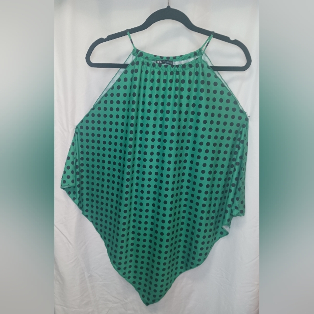 Zara Green Asymmetrical Sleeveless Blouse